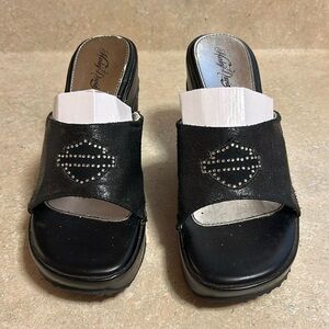 Harley Davidson black open toe shoes